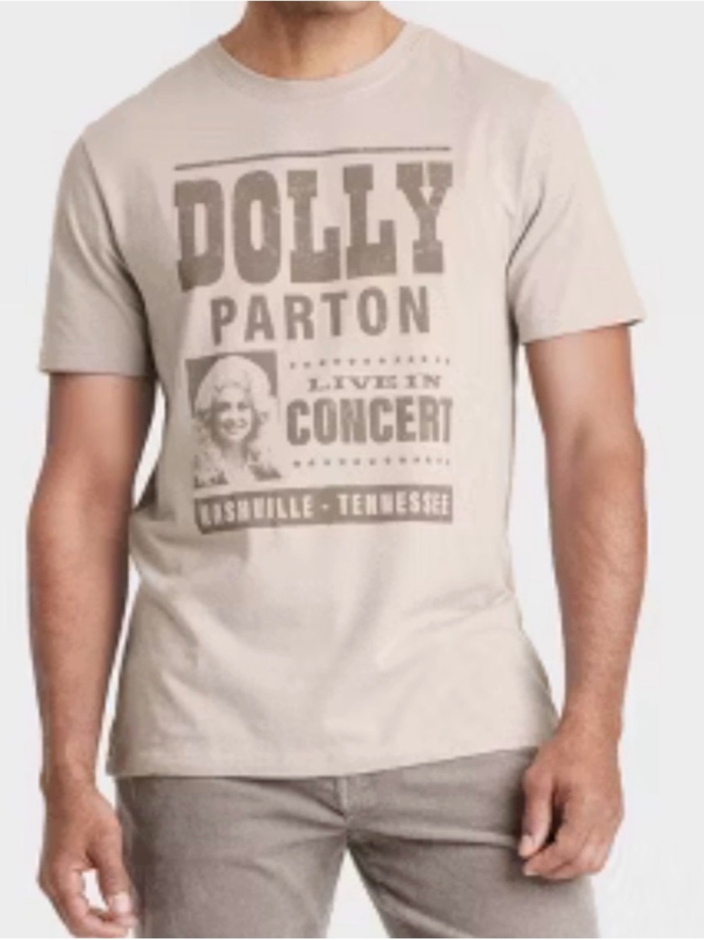NWT Men's Med Dolly Parton Live In Concert Beige Graphic T-Shirt, Goodfellow